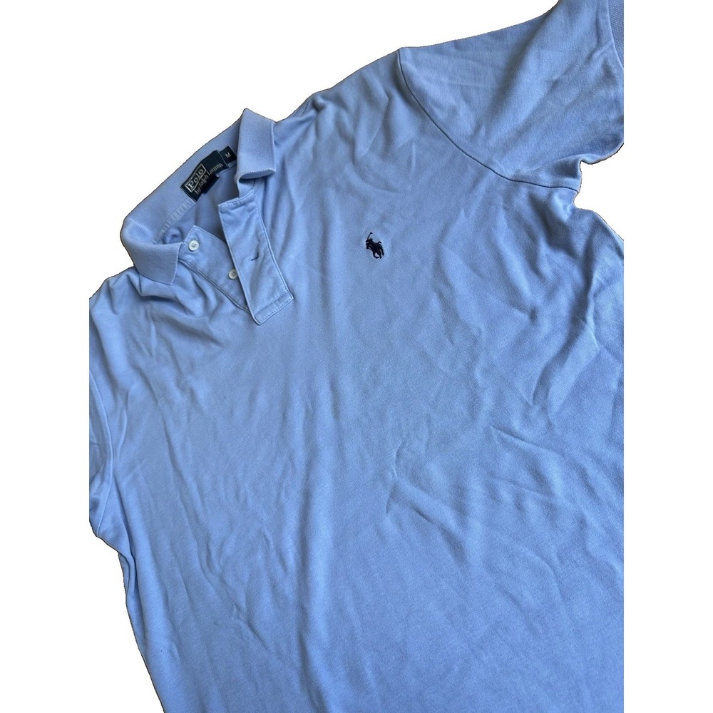 Polo Ralph Lauren Mens Medium Blue Short Sleeve Polo Shirt Custom Fit Pony Logo